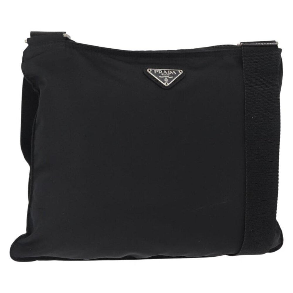 Authentic PRADA Shoulder Bag Nylon Black Silver